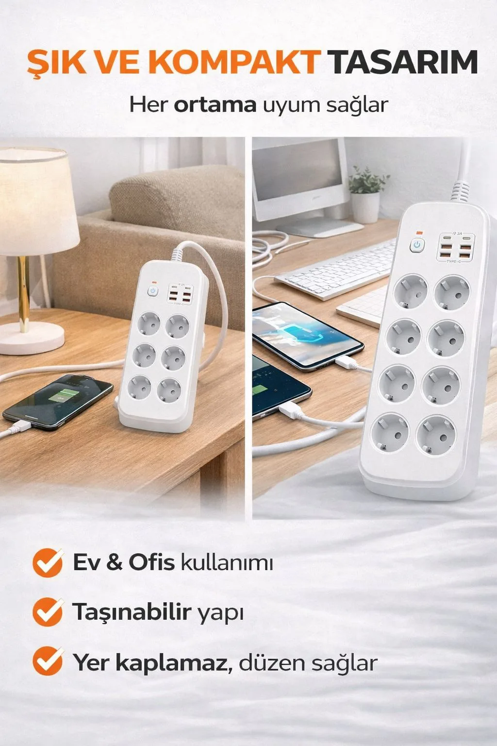 6’lı Akım Korumalı Priz – USB, Type-C, 3500W – ürün görseli 12