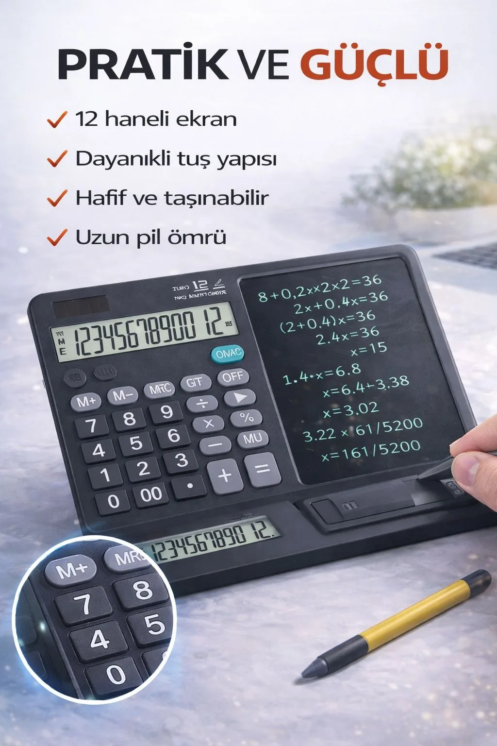 2’si 1 Arada Hesap Makinesi ve LCD Yazı Tableti – ürün görseli 5