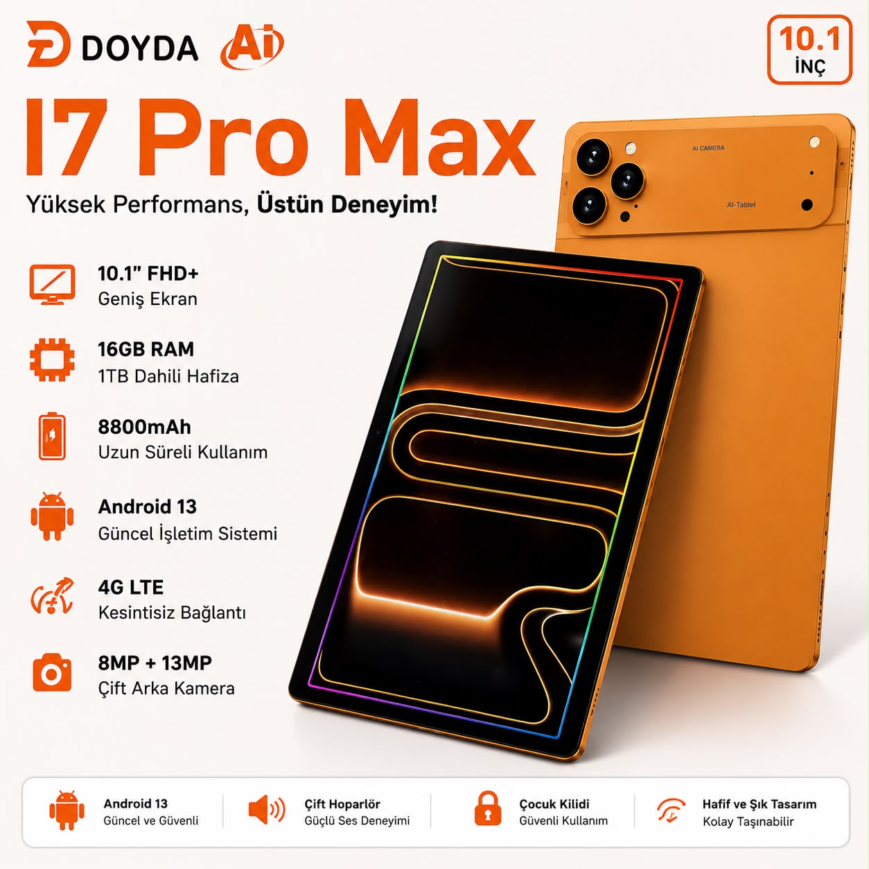 17 PRO MAX Tablet Klavyeli Set 10.1 İnç Laptop Gibi Kullanım Mouse Kalem Dahil Akıllı Tablet