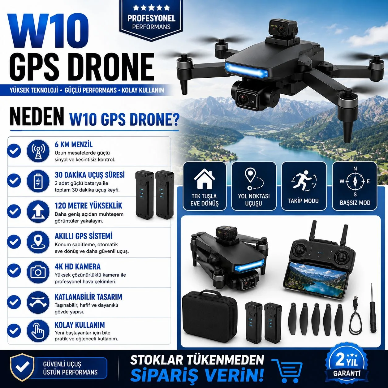 W10 GPS Drone – 4K Kamera, 6 KM Menzil, Çift Batarya – ürün görseli 6