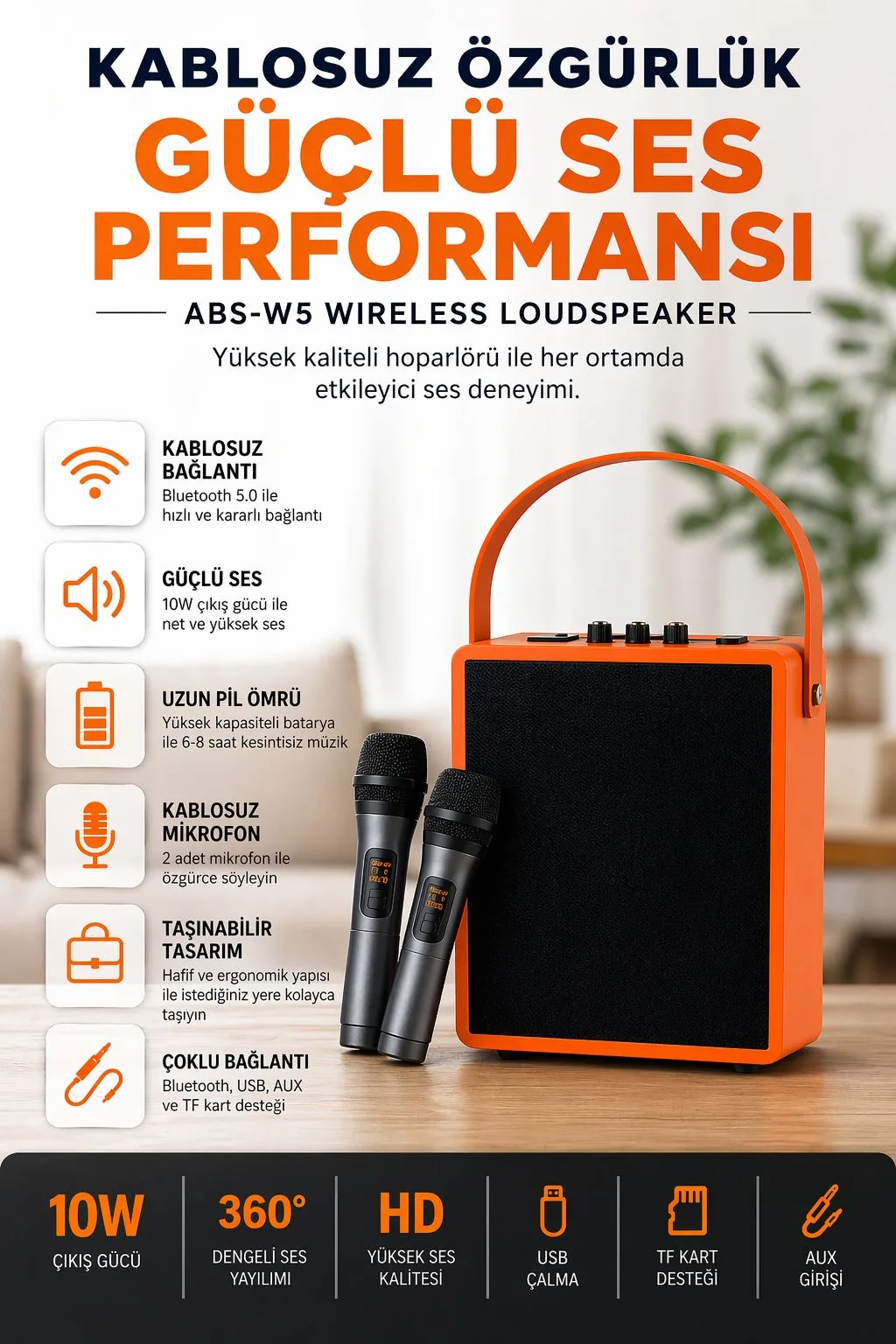 ABS-W5 Bluetooth Hoparlör – Mikrofonlu