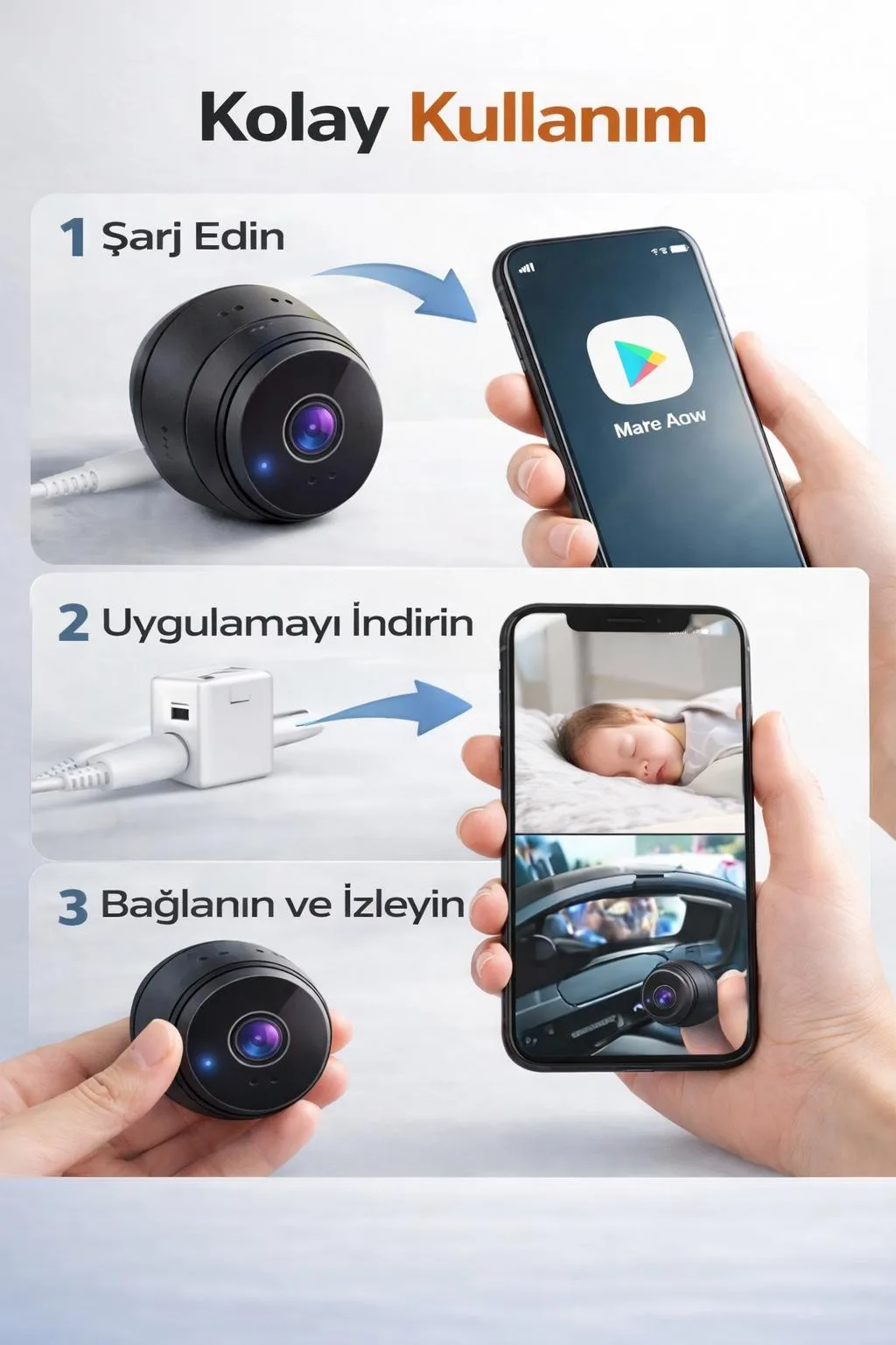Mini WiFi Güvenlik Kamerası – Şarjlı, Gece Görüşlü