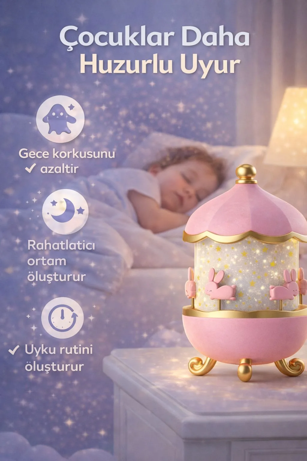Tavşan Tasarımlı Çocuk Gece Lambası – Yıldız Işıklı – ürün görseli 3
