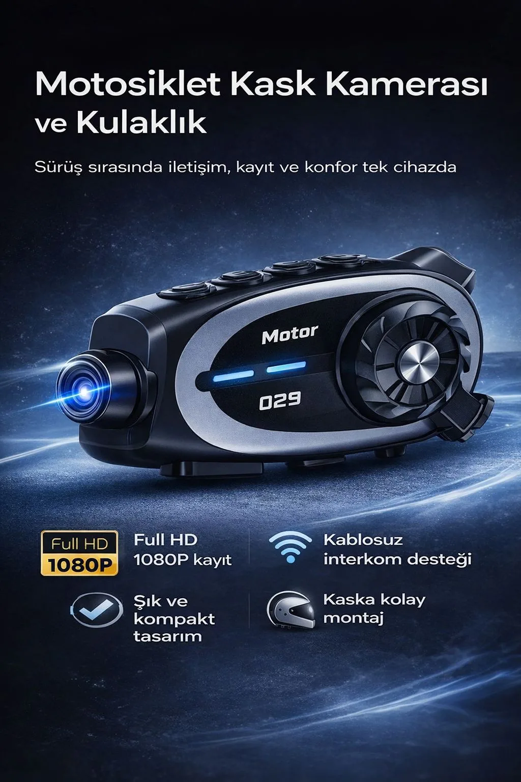 1080P Motosiklet Kask Kamerası ve Bluetooth Kulaklık