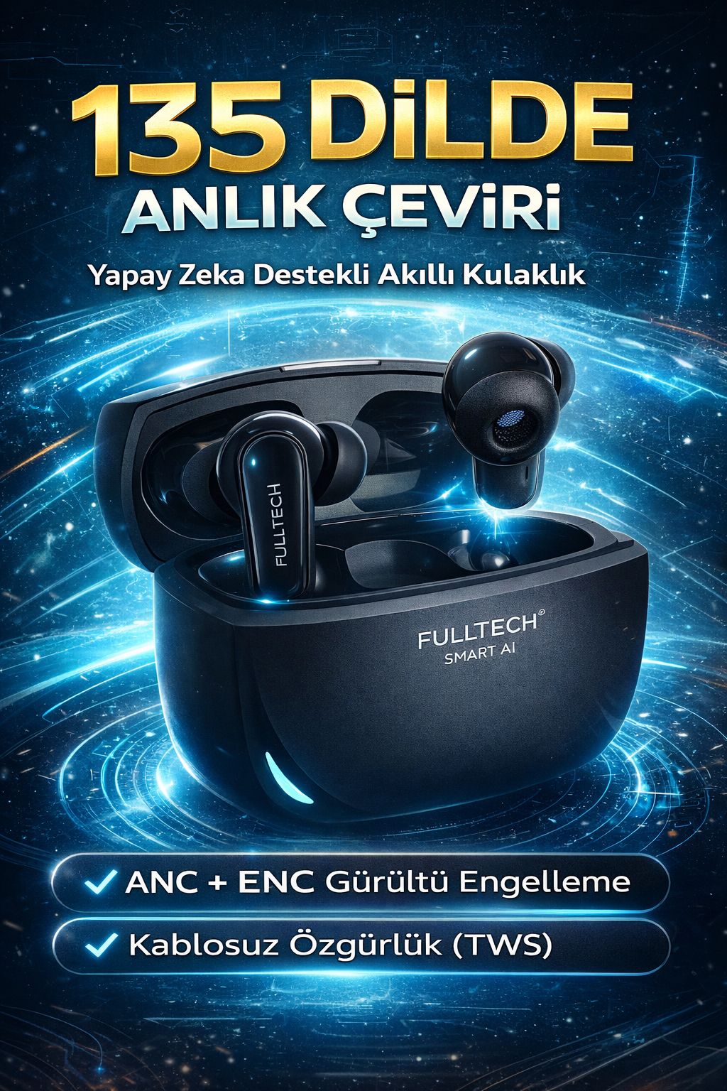 Anlık Çeviri Kulaklık 135 Dil Bluetooth AI Tercüman Kablosuz Translator Earbuds Bluetooth Kulaklık