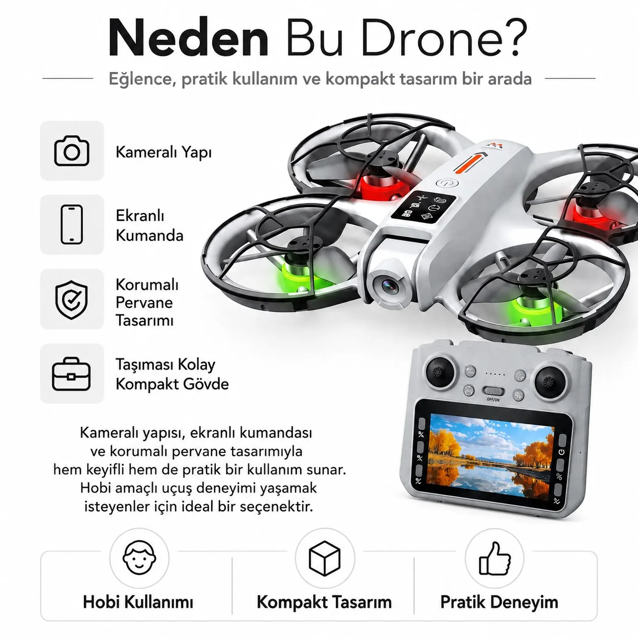 Aerial Mini Drone – 1080P, 4.3 İnç Ekranlı Kumanda – ürün görseli 6