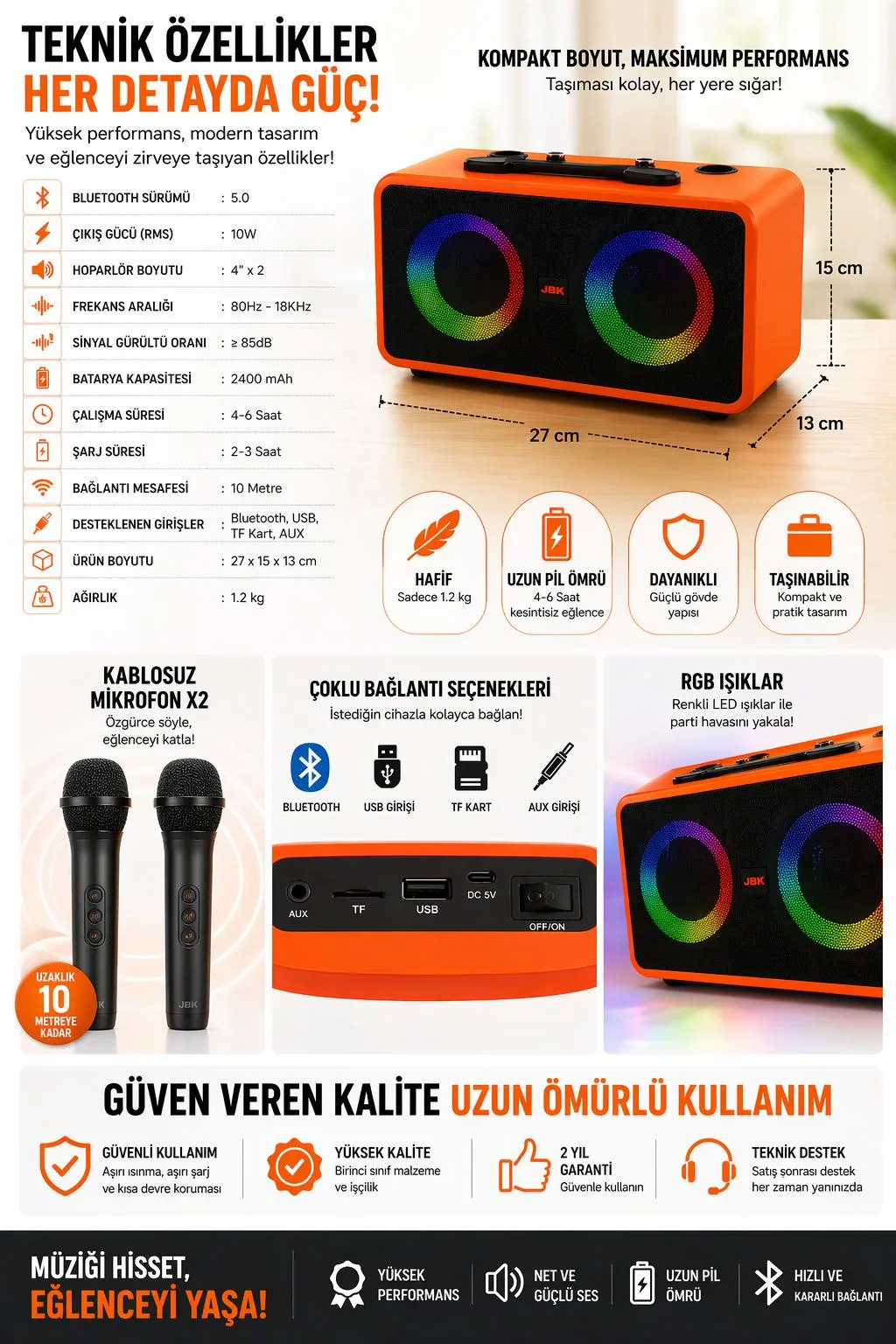 M4408 Karaoke Bluetooth Hoparlör – Mikrofonlu, RGB – ürün görseli 4