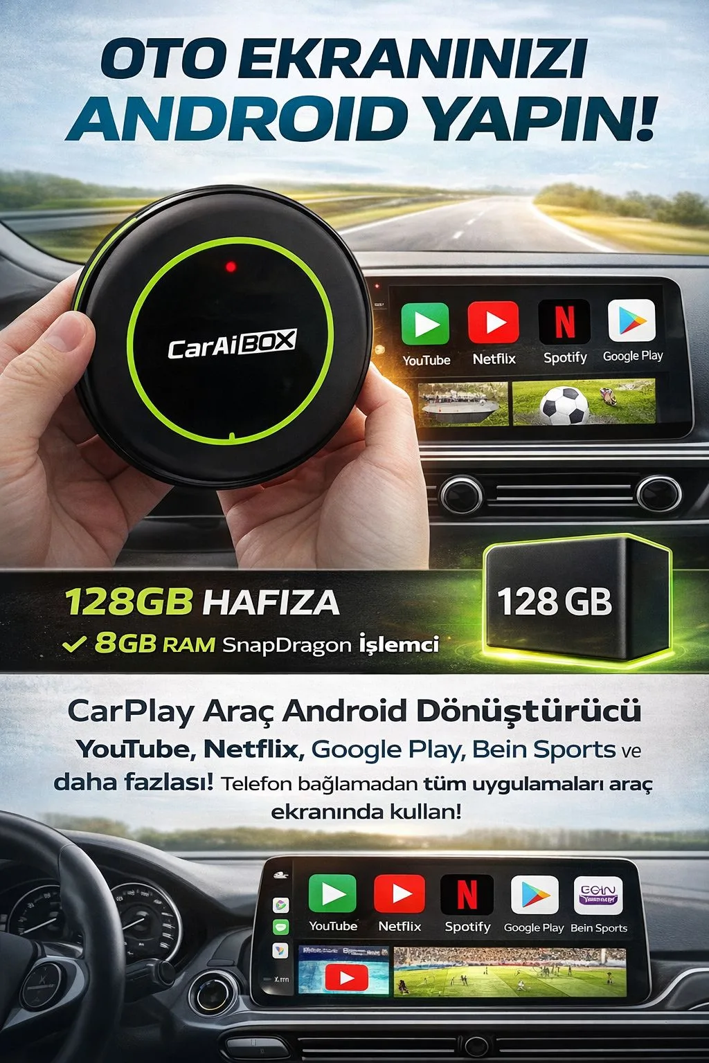 CarPlay Android Box – 8GB RAM, 128GB Depolama