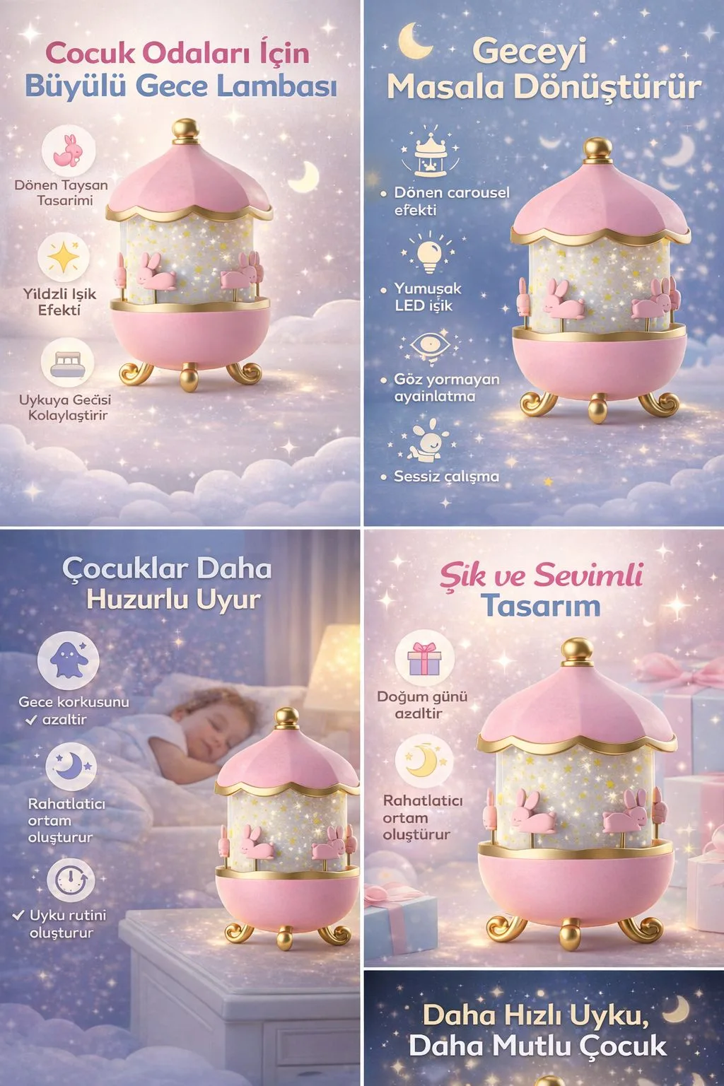Tavşan Tasarımlı Çocuk Gece Lambası – Yıldız Işıklı – ürün görseli 6