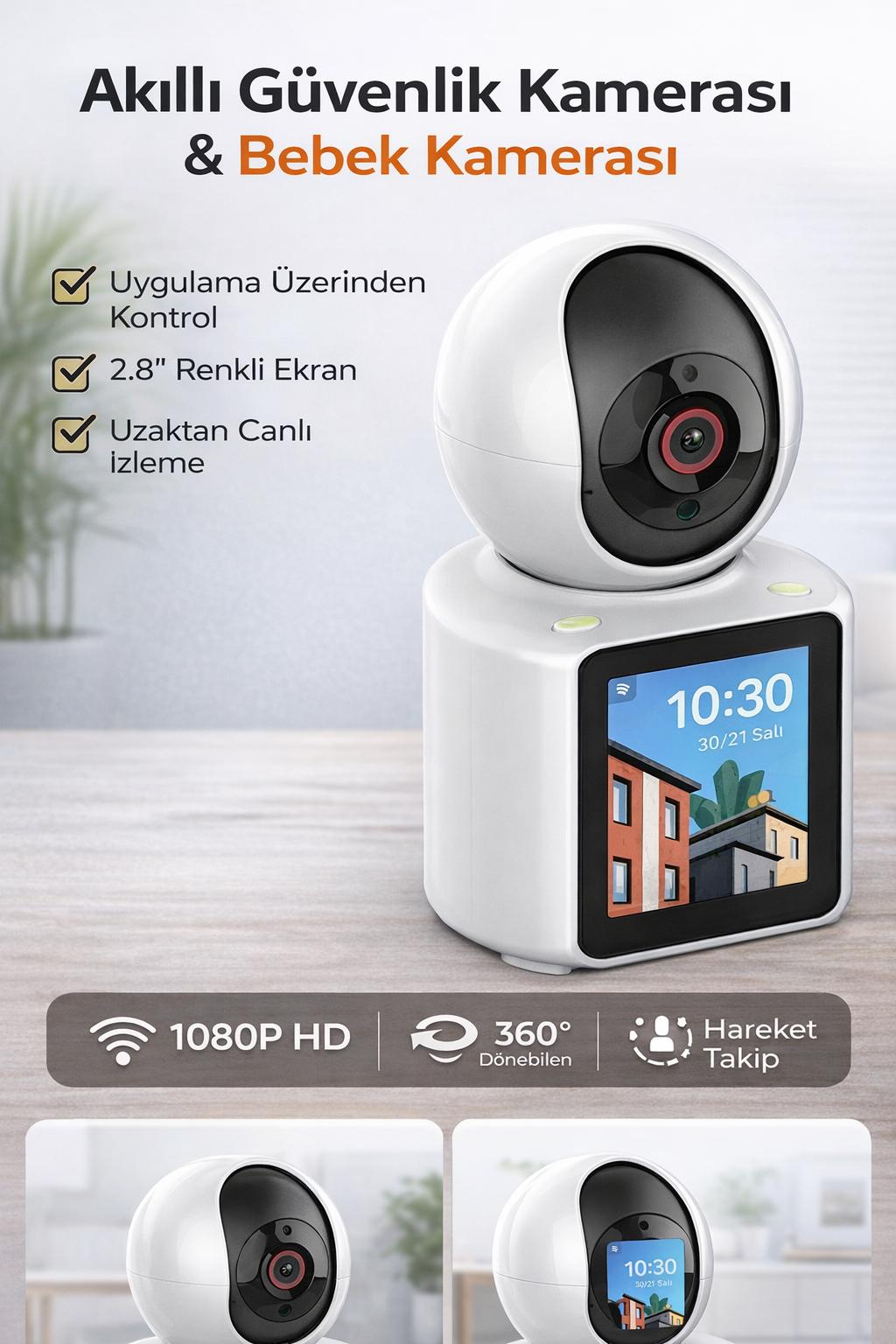 Akıllı Güvenlik Kamerası Bebek Kamerası 1080P 360° Hareket Takip Uzaktan İzleme