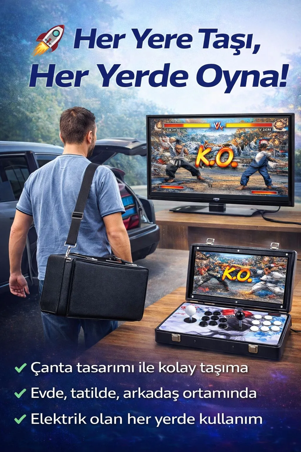 2 Kişilik Arcade Oyun Konsolu – HDMI, Joystick – ürün görseli 2
