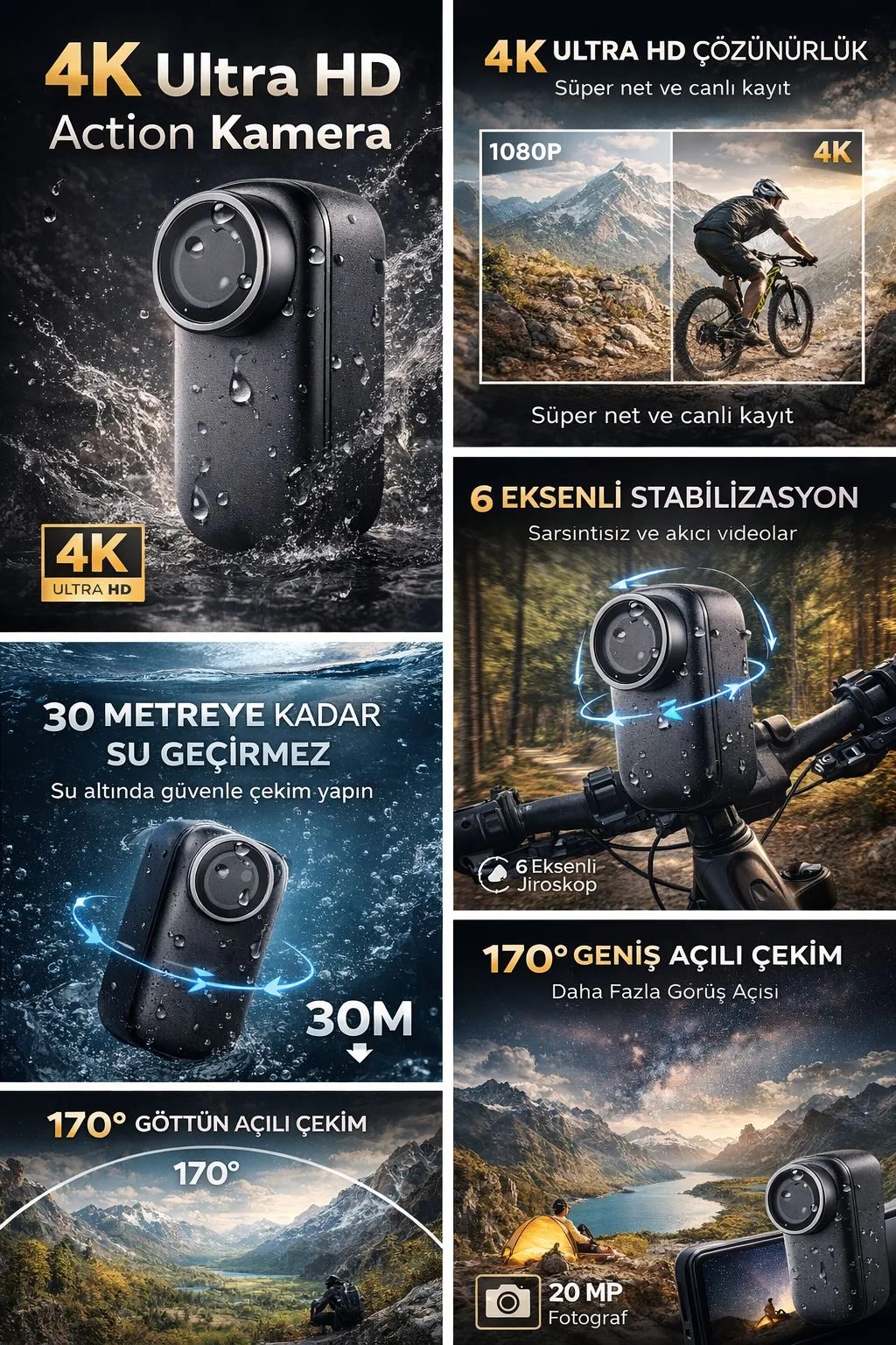 4K Aksiyon Kamerası – WiFi, Su Geçirmez Kılıf – ürün görseli 5