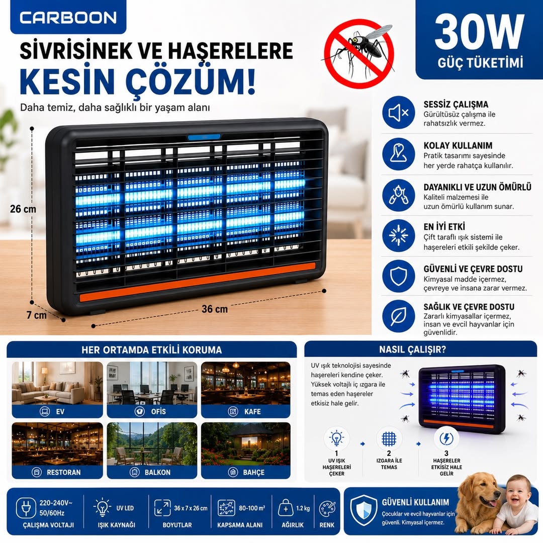 Sinek öldürücü cihaz ile sivrisinek ve uçan böcek sorunundan kolayca kurtulun.Yaz boyunca rahat