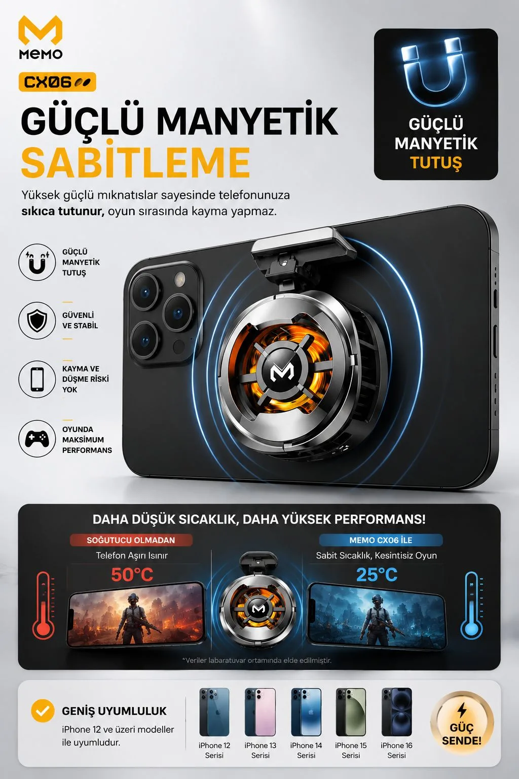 Memo CX06 Manyetik Telefon Soğutucu – MagSafe – ürün görseli 2