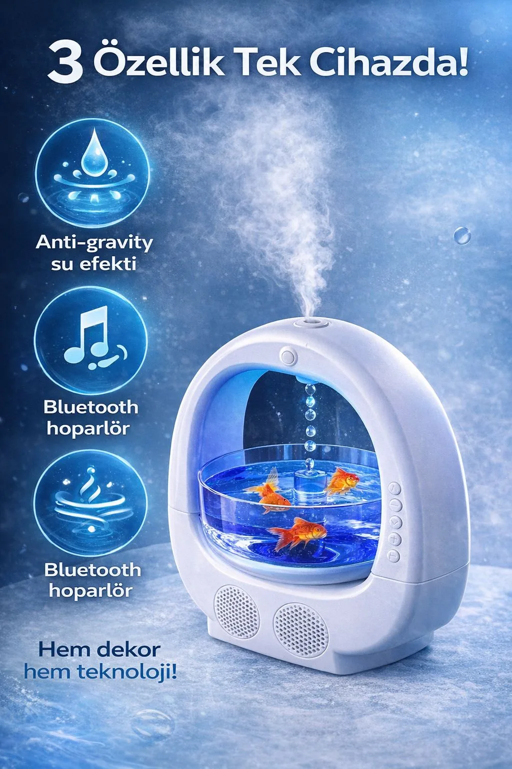 Antigravity Hava Nemlendirici – Hoparlör ve LED Gece Lambası