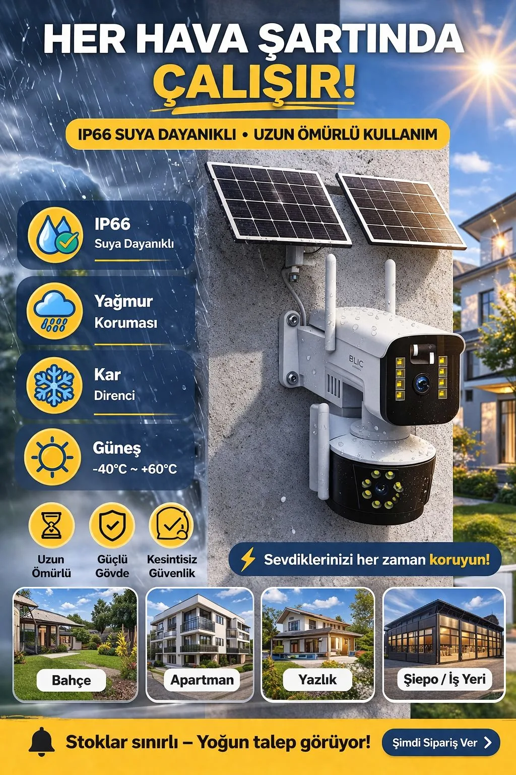 IP66 Solar Güvenlik Kamerası – WiFi, 360°, Dış Mekân – ürün görseli 3