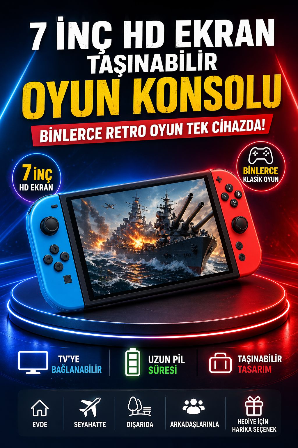 Taşınabilir Oyun Konsolu G90 Retro Oyun Makinesi El Tipi Atari 20.000+ Oyunlu