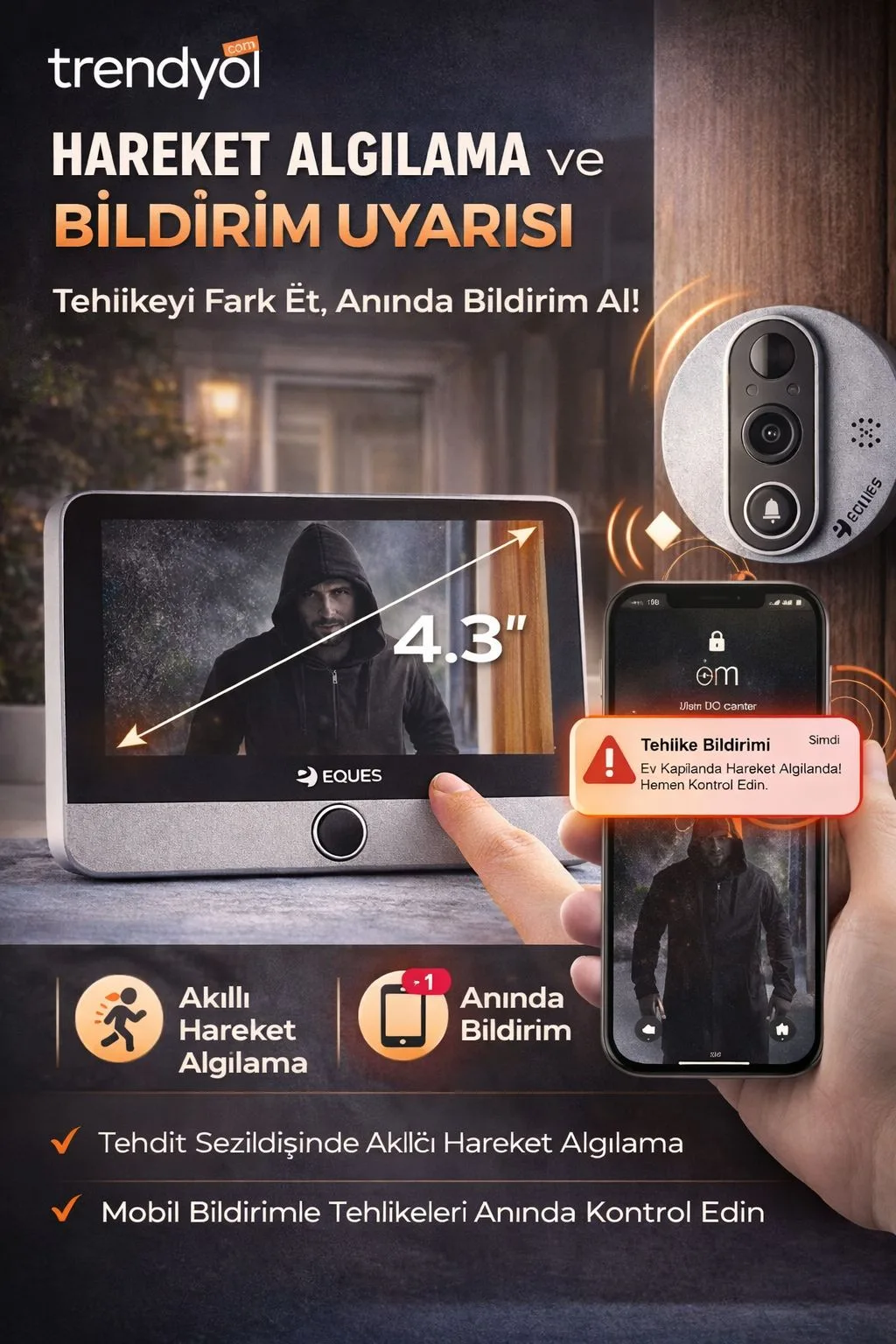 4.3 İnç Dijital Kapı Dürbün Kamerası – Gece Görüş – ürün görseli 6