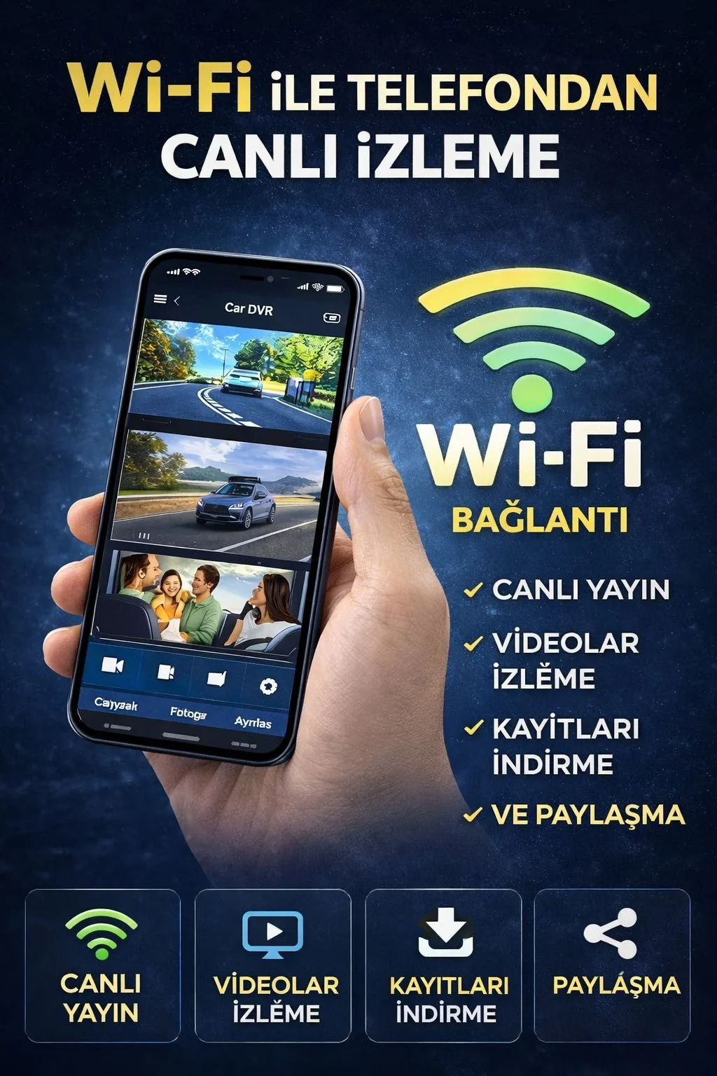 4 Kameralı Araç İçi Kamera – 1080P, WiFi, Gece Görüş – ürün görseli 9