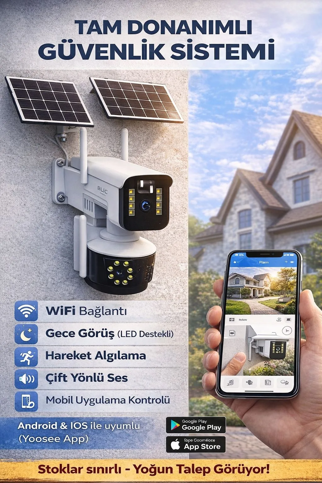 IP66 Solar Güvenlik Kamerası – WiFi, 360°, Dış Mekân – ürün görseli 2