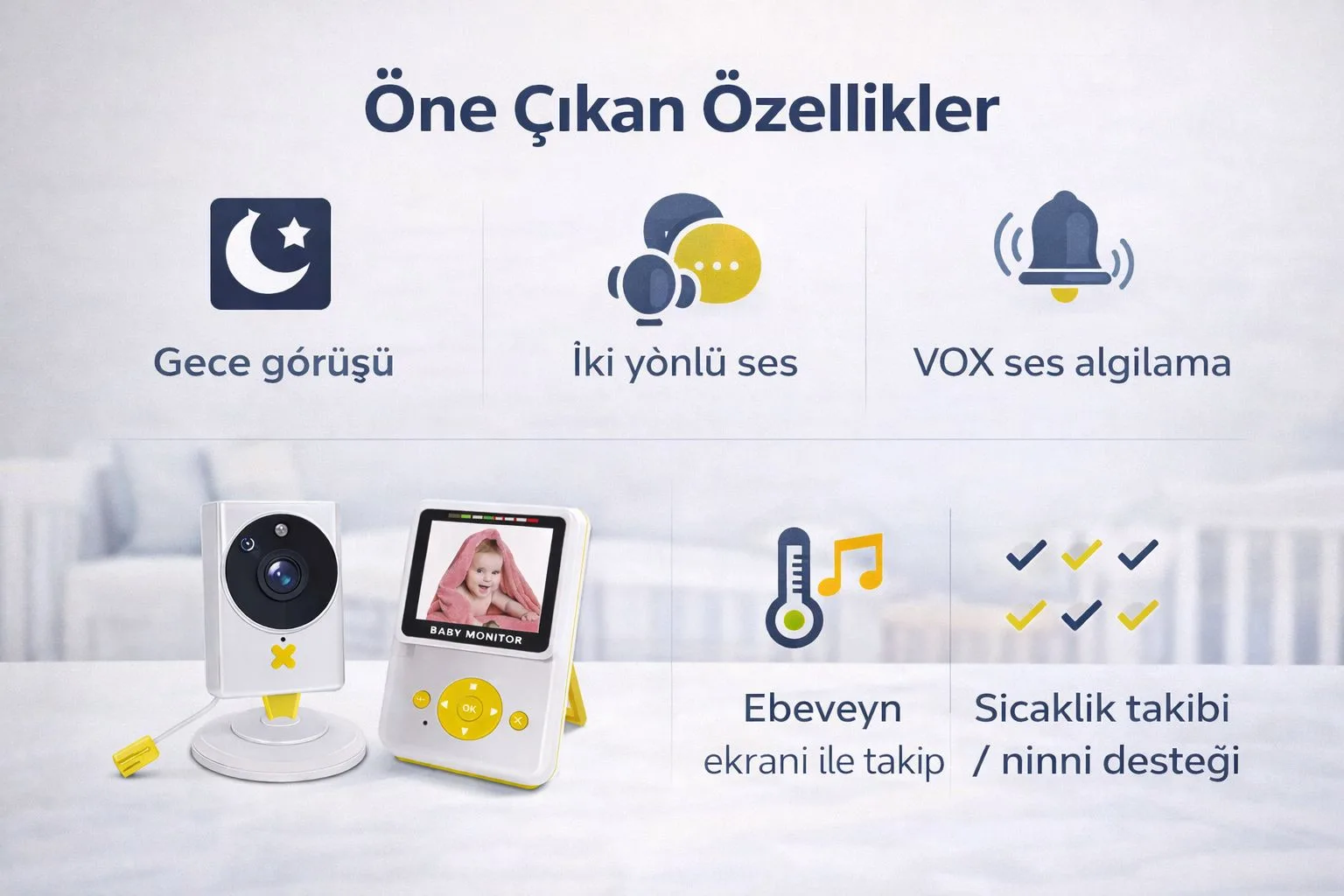 1080P Bebek Takip Kamerası – Ekranlı, Gece Görüş – ürün görseli 2