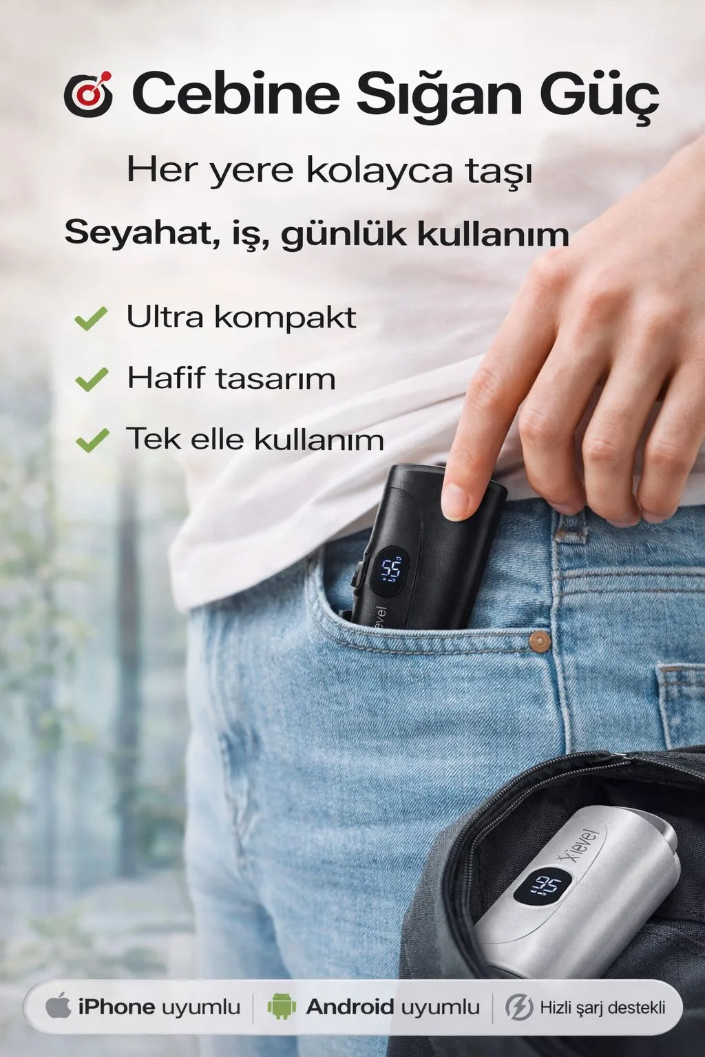 5000mAh Cep Boy Powerbank – 20W, Type-C, Dijital Ekran – ürün görseli 3