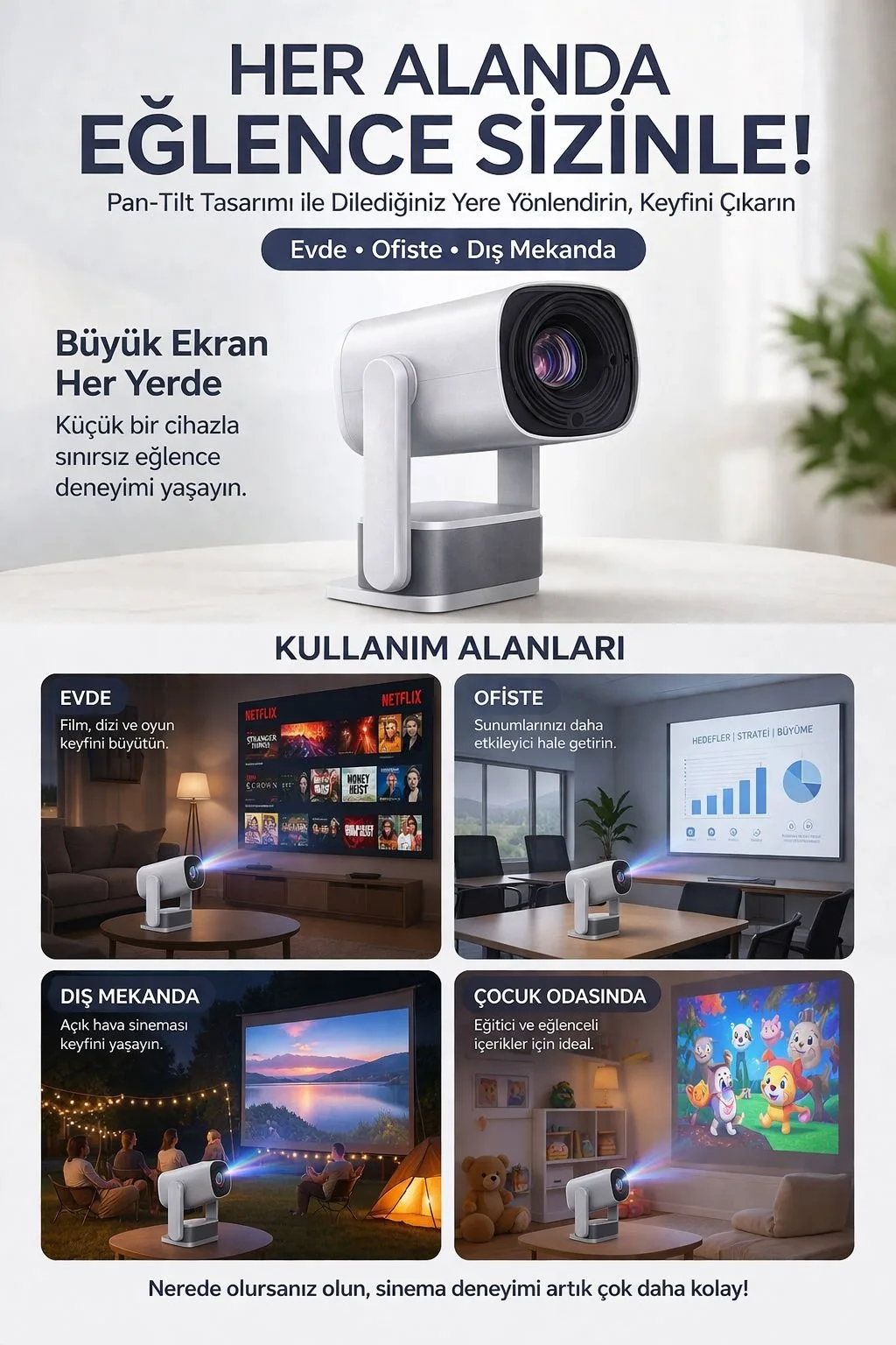 Şarjlı Mini Projeksiyon Cihazı – 4K Destekli – ürün görseli 4