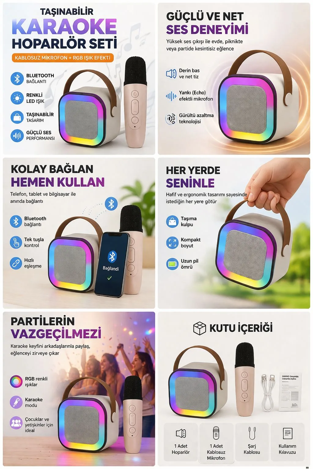 Karaoke Bluetooth Hoparlör Seti – Kablosuz Mikrofonlu – ürün görseli 5