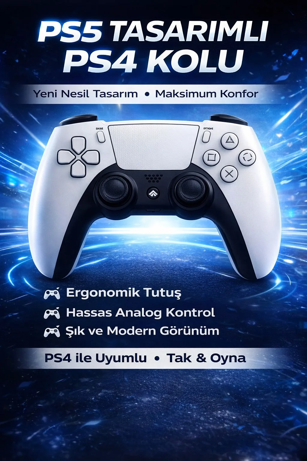 PS5 Tasarımlı PS4 Kablosuz Oyun Kolu – DualShock Uyumlu