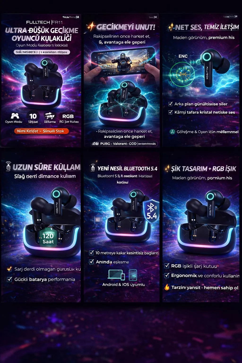 Gaming TWS Bluetooth Kulaklık – Düşük Gecikme, RGB – ürün görseli 7