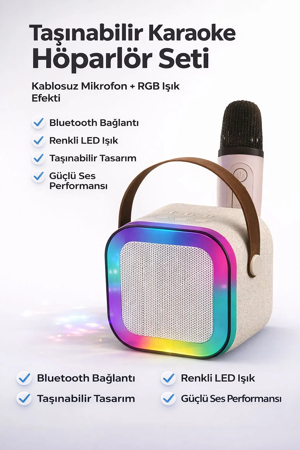 Karaoke Bluetooth Hoparlör Seti – Kablosuz Mikrofonlu