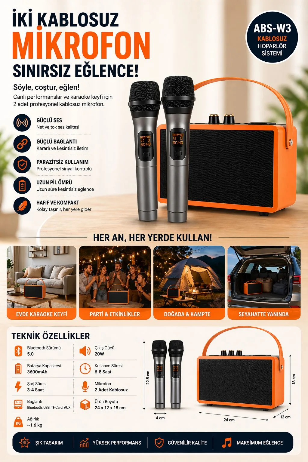 ABS-W3 Bluetooth Hoparlör – Mikrofonlu – ürün görseli 5