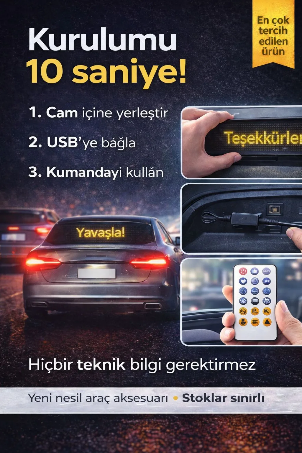 Araç LED Yazı Paneli – Kumandalı Animasyonlu Mesaj Ekranı – ürün görseli 4