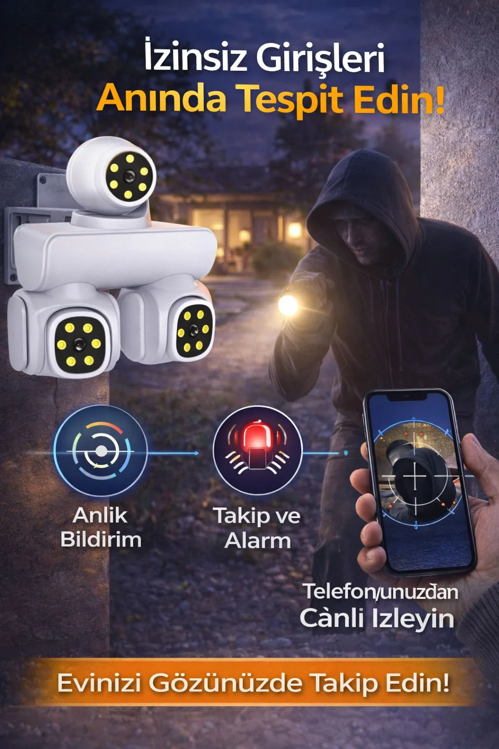 3 Lensli 1080P WiFi Güvenlik Kamerası – IP66 – ürün görseli 4