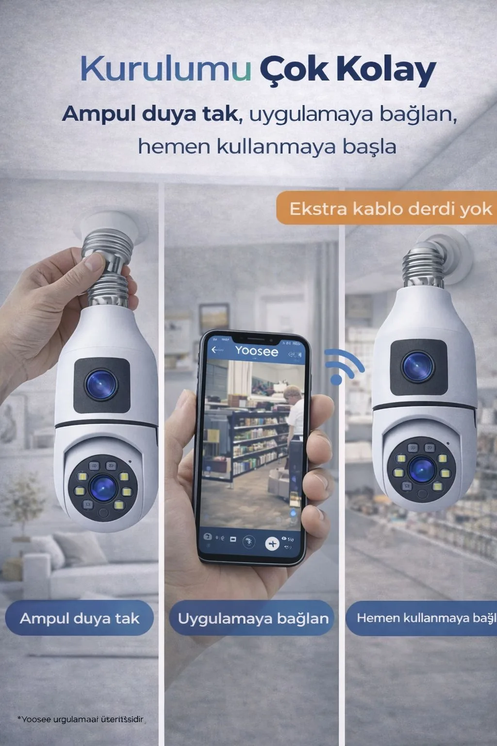 E27 Ampul Güvenlik Kamerası – WiFi, 360°, Gece Görüş – ürün görseli 11