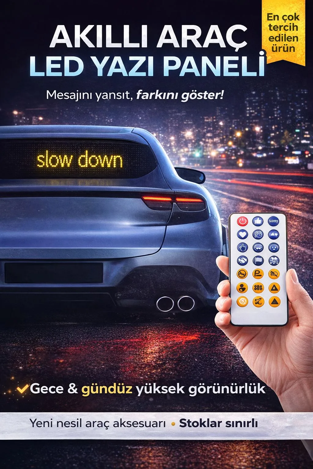 Araç LED Yazı Paneli – Kumandalı Animasyonlu Mesaj Ekranı
