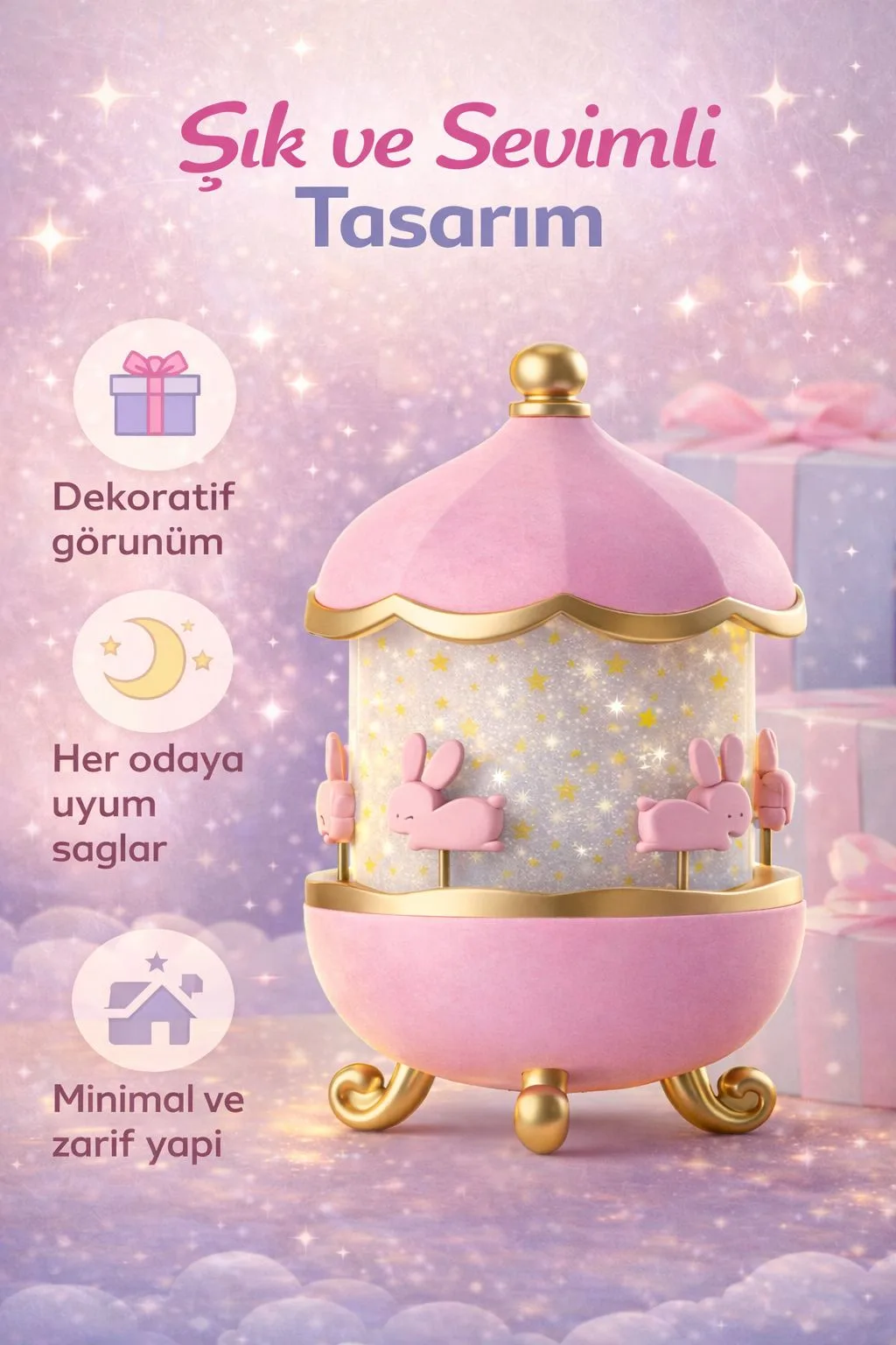 Tavşan Tasarımlı Çocuk Gece Lambası – Yıldız Işıklı – ürün görseli 4