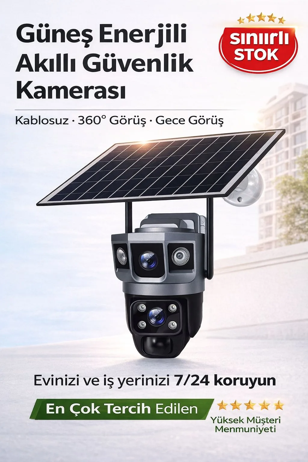 Solar Güvenlik Kamerası – WiFi, 360°, Gece Görüş