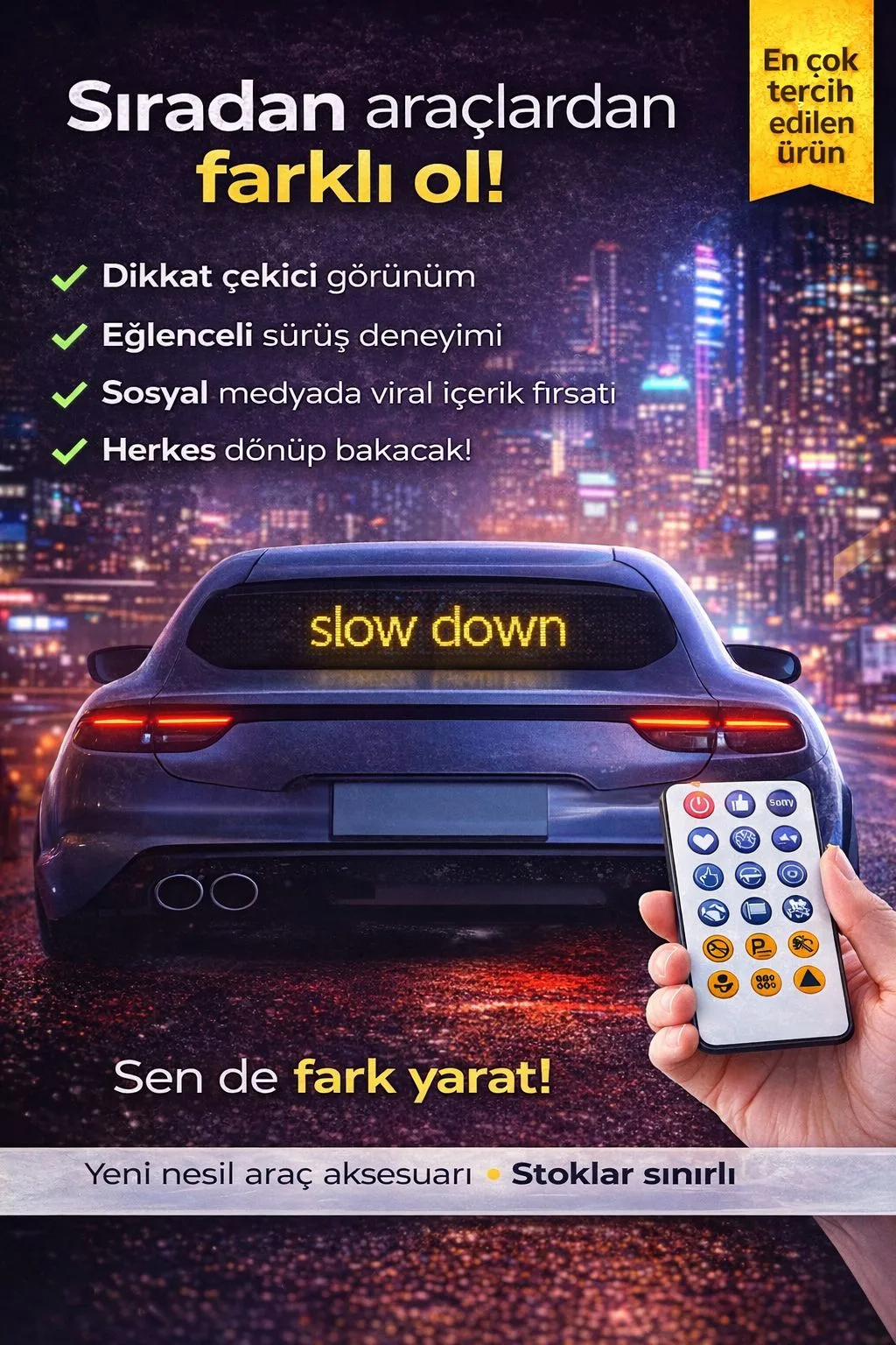 Araç LED Yazı Paneli – Kumandalı Animasyonlu Mesaj Ekranı – ürün görseli 5