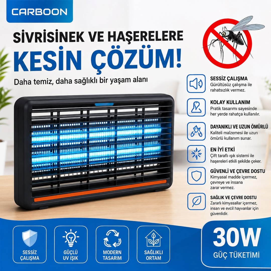 30W Elektrikli Sinek Öldürücü UV Işıklı Sivrisinek ve Uçan Haşere Tuzak Lambası