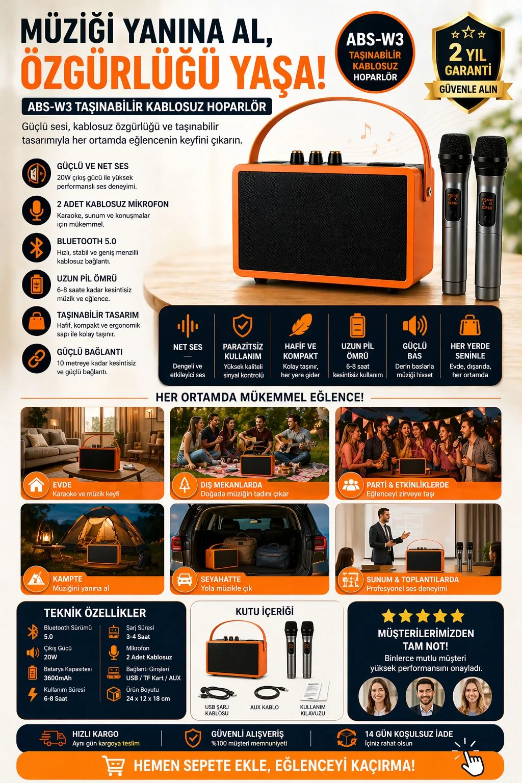 ABS-W3 Bluetooth Hoparlör – Mikrofonlu – ürün görseli 6