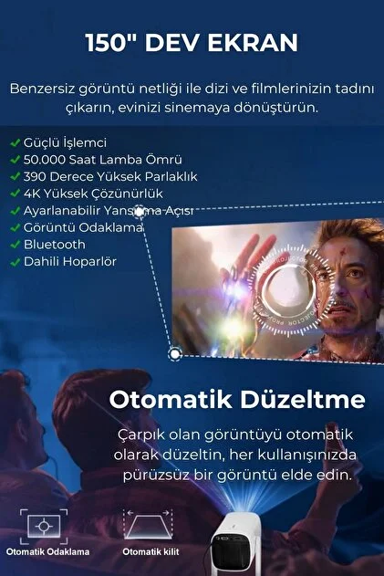 Bakeey Android Projeksiyon Cihazı – Full HD, 4K Destekli – ürün görseli 2