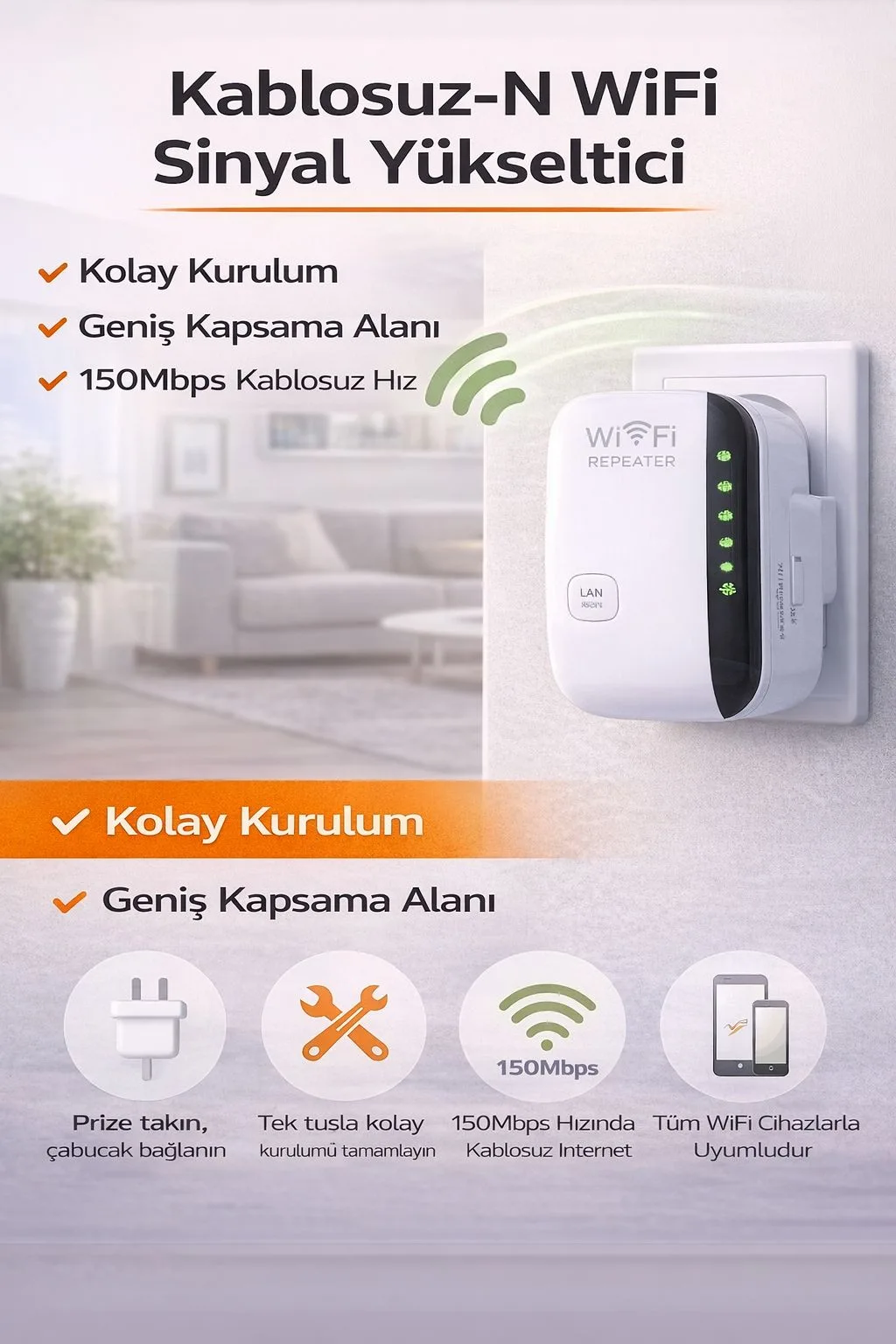300Mbps WiFi Sinyal Güçlendirici Repeater – ürün görseli 5