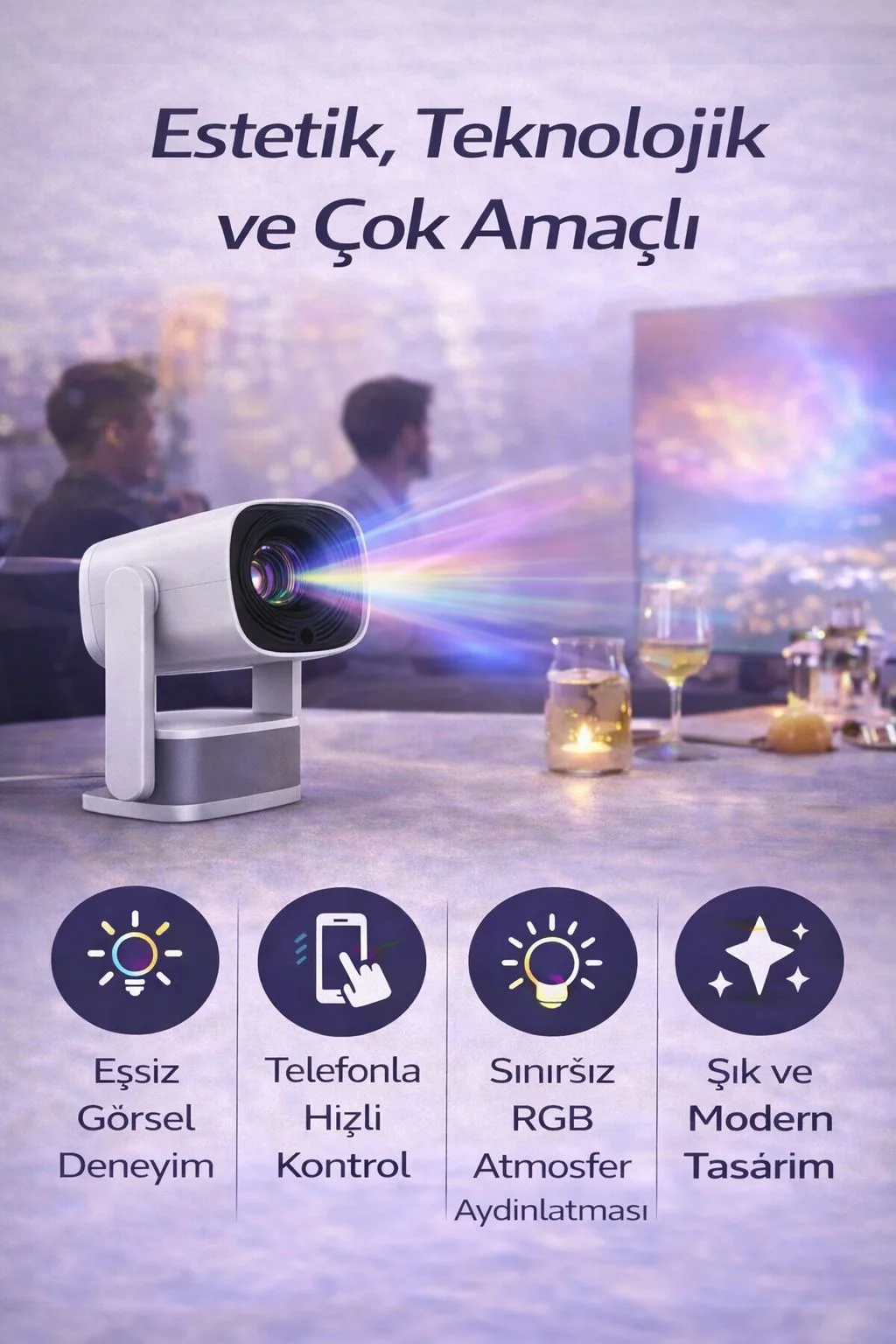 Şarjlı Mini Projeksiyon Cihazı – 4K Destekli – ürün görseli 5