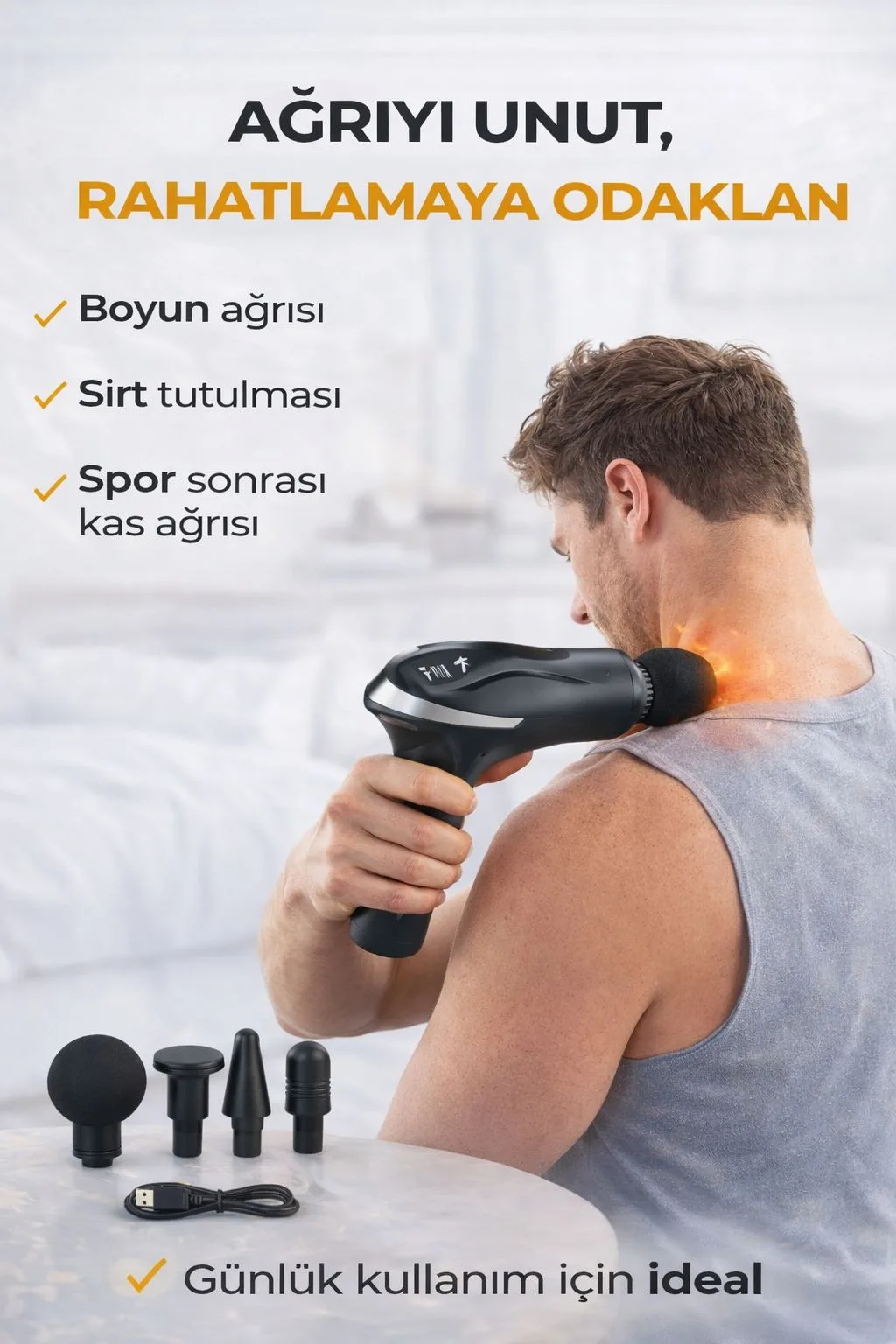6 Başlıklı Derin Doku Masaj Tabancası – Kablosuz – ürün görseli 4