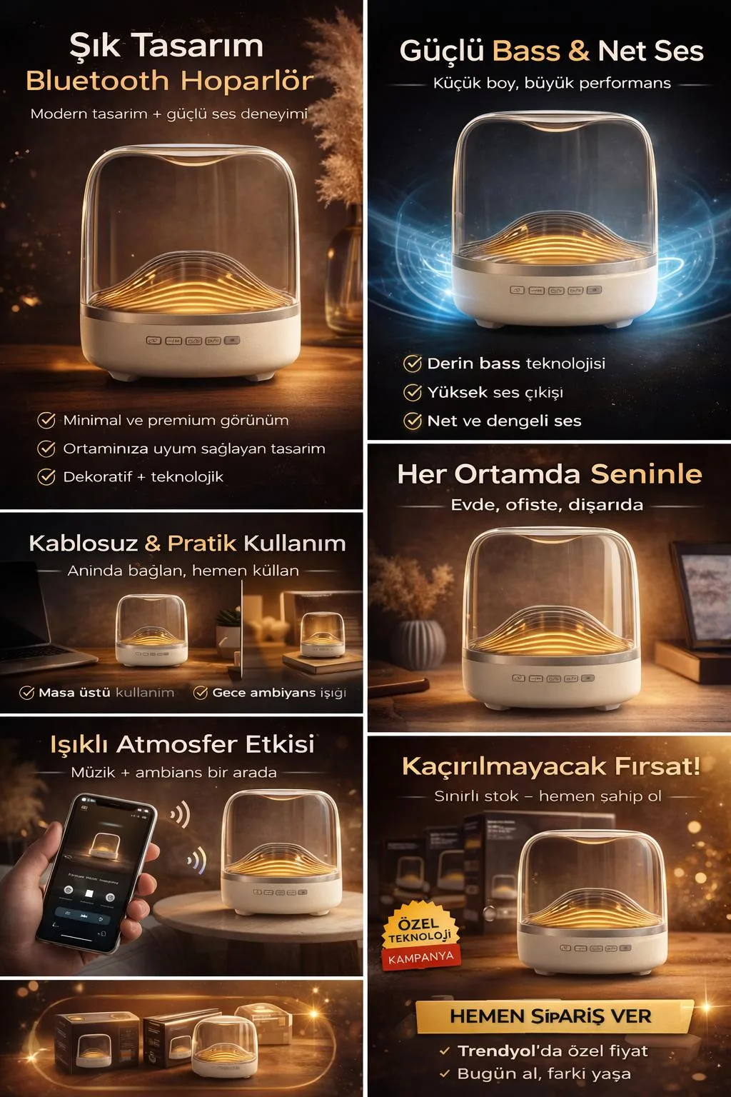 LED Masa Lambalı Bluetooth Hoparlör – Dekoratif Tasarım – ürün görseli 7