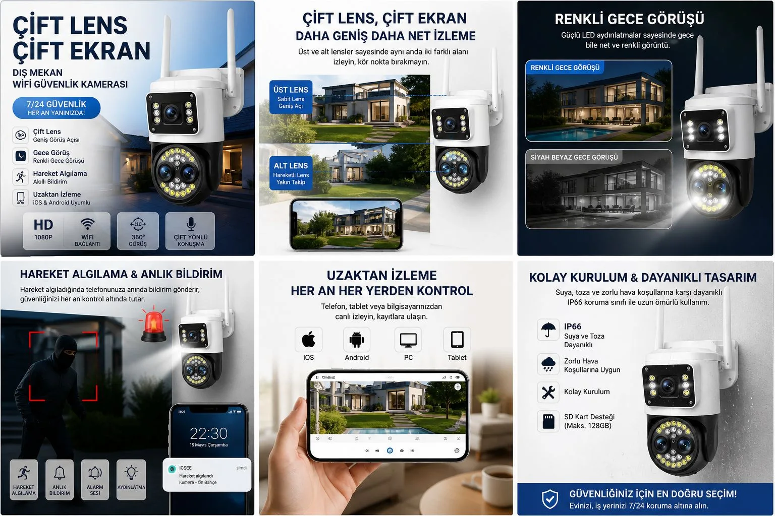 1080P WiFi Güvenlik Kamerası – IP66, Gece Görüş – ürün görseli 4