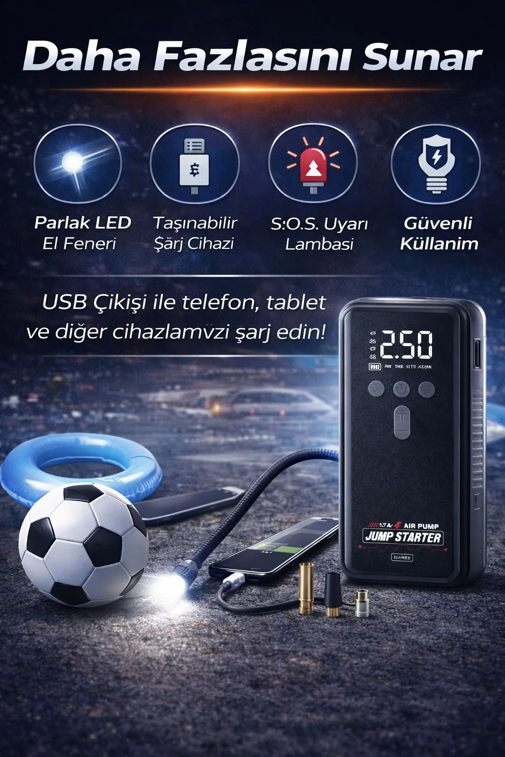 16.000mAh Akü Takviye Cihazı – 1000A, 12V, Kompresör – ürün görseli 6