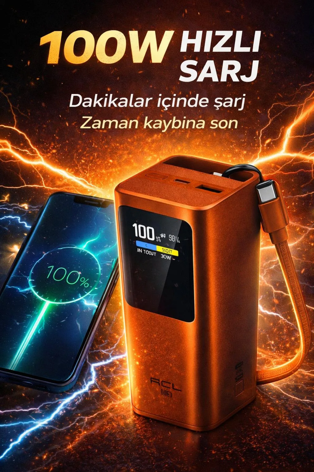 20.000mAh Powerbank – 100W Hızlı Şarj, Dijital Ekran – ürün görseli 2